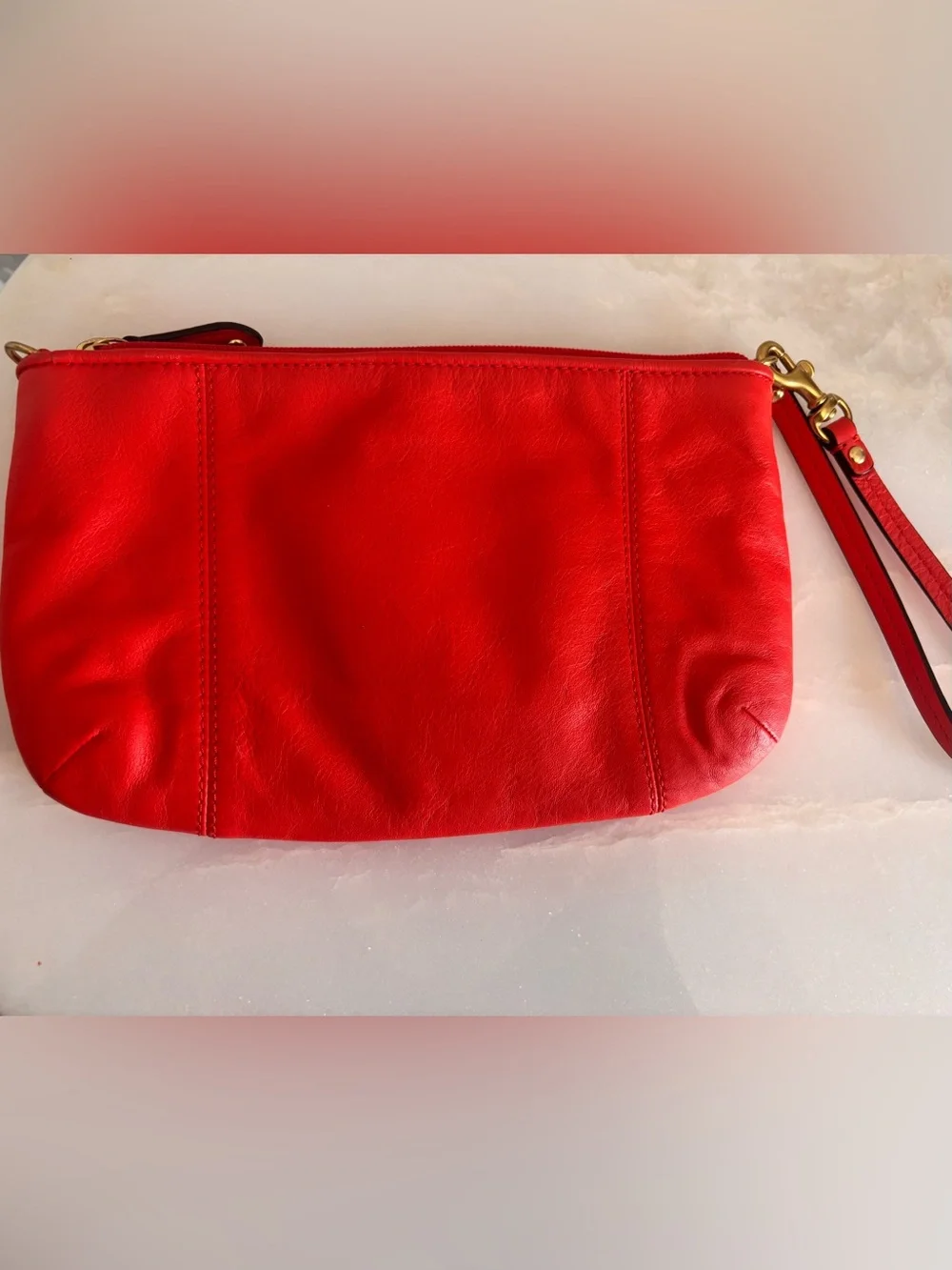 Coach Bright Redish Orange Leather Wristlet Clutch
